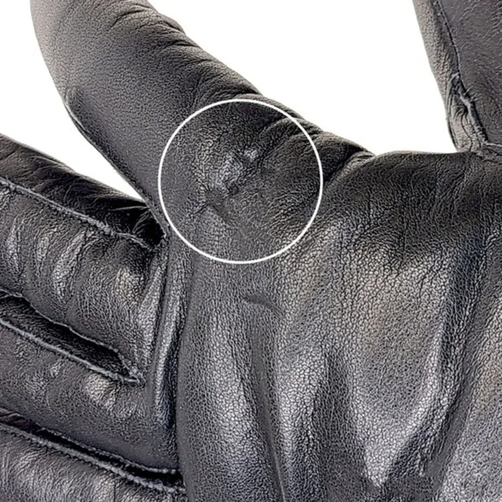 Black Leather Knit Winter Womens Gloves Small